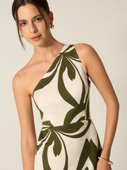 One-Shoulder Printed Midi Dress