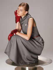 Belted Turtleneck Sleeveless Maxi Dress