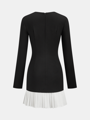 Pleated Hem Panel Asymmetric Metal Detail Mini Dress