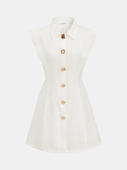 Linen Blend Sleeveless Mini Shirt Dress